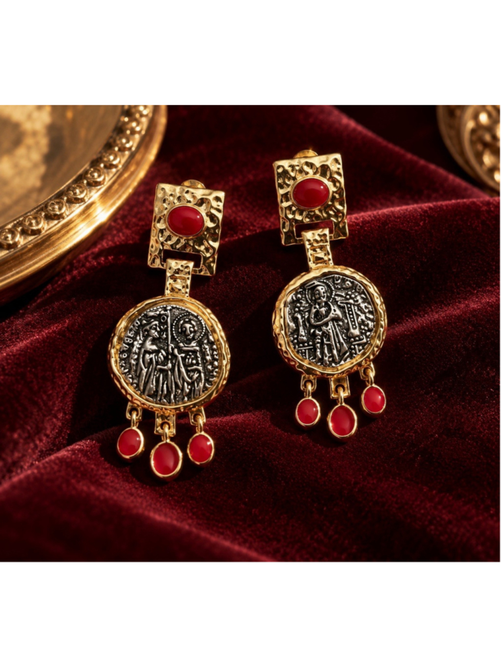 Antique Coin Earrings Gold Revival Greek Roman Boho VTG Medieval Museum Silver